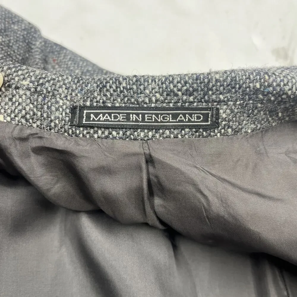 Vintage Stafford Executive Tweed Wool Blazer Jacket Size 46L Black Gray Preppy